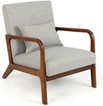 Giantex Modern Accent Chair with Pillow - Comfy Upholstered Lounge Armchair with Anti-Slip Felt Pads, Wooden Frame Soft Padded Arm Chairs for Living Room, Bedroom, Study, Grey