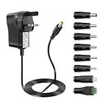 Universal AC to DC Adapter Charger 5V 2A Power Supply Adapter with 8 DC Connector Multi Plug Adaptor for Household Electronic Devices Led Strip Light Box Router LCD CCTV Cameras Android TV Box Speaker