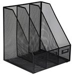 OSCO Black Wiremesh Triple Magazine Rack | Folder Storage | File Organiser | 3 Sections | Desk Tidy