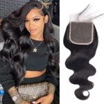 Body Wave Lace Closure 4x4 Lace Closure Human Hair 100% Unprocessed Brazilian Virgin Human Hair Extensions 14 Inch Free Part Lace Closure 150% Density Remy Human Hair Pre Plucked Natural Black