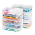 IRIS USA Plastic Pencil Box, Clear Pencil Case Stackable Storage Organizer Container with Latching Lid, 10-Pack, Satchel Case for Pencil Markers Tools Art and Craft Storage Supply Organizer, Clear