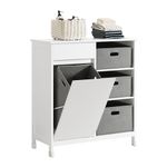 SoBuy BZR77-W, Laundry Basket Laundry Cabinet Laundry Chest Bathroom Cabinet Storage Cabinet with Drawer and 3 Fabric Baskets