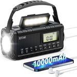 10000mAh Emergency Hand Crank Radio,Portable Solar Radio,AM FM NOAA Weather Radio,Digital Display,Alarm Clock Radio 3 Ways Powered with Type-Ccharger,Flashlight,Reading Lamp,Headphone Jack,SOS Alarm