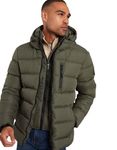 Spindle Mens Padded Winter Coat Zipped Hooded Puffer Double Layer Jacket Warm Outerwear Storm Cuffs Zip Chest Pocket + Inner Pocket Khaki M