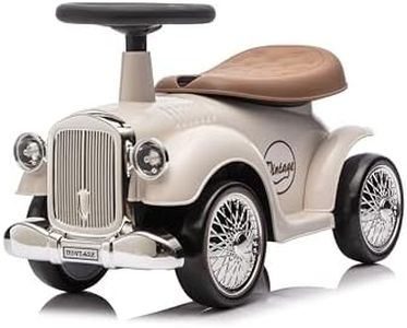 Baroni Toys Vintage Rutschfahrzeug für Kinder von 12 bis 36 Monaten, Retro Rutschauto mit Hupe, Staufach, Lenkstange und stabilen Rädern zum Laufenlernen, 25x59x35 cm (Weiß)