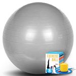 SK Depot™ Exercise Ball 58-65cm (L) Extra Thick Yoga Ball Chair, Slow Deflate Fitness Ball Stability Ball for Improved Posture, Balance, Yoga, Pilates, Core, Fitness Exercise Training Balance Yoga Class Core Office & Home & Gym Ball (Silver)