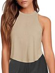 Womens Cropped Tank Tops Sleeveless Going Out Tops Summer Workout Athletic Shirts Racerback Yoga Crop Tops Muscle Tanks(Khaki Medium)