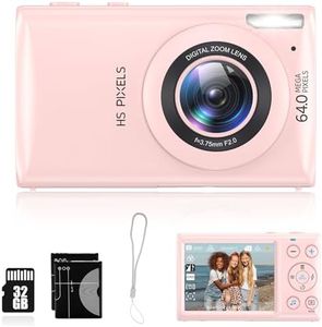 Digital Camera Pink, 4K Vlogging Camera, Vintage Camera, Autofocus 64MP 18X Digital Zoom Compact Point and Shoot Digital Cameras for Teens, Beginner, 32GB Included, Pink