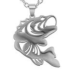 Wchama Bass Fishing Pendant Necklace for Men Women Largemouth Bass Fish Gift Fisherman Stainless Steel Charm Chain Jewelry Necklaces, Plastic, No Gemstone