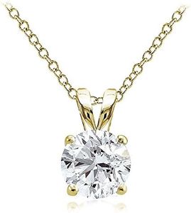 Hoops & Loops Yellow Gold Flash Over Sterling Silver 2ct Cubic Zirconia 8mm Round Solitaire Necklace