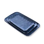 vicrays Ceramic Rectangle Serving Platters - 14" 12" 10" Porcelain Serving Trays Plates for Party BBQ Appetizers Sushi Dessert - Microwave Oven and Dishwasher Safe - Set of 3 Blue