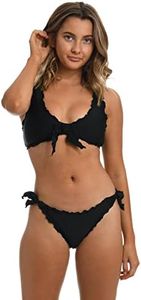 Hobie Women's Ruffle Bralette Bikini Swimsuit Top, Black//Solids, Large