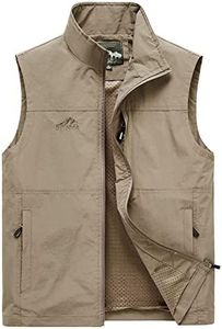 Flygo Men's Casual Lightweight Outdoor Work Safari Fishing Travel Photo Vest Multi Pockets, 02 Style Khaki, X-Large