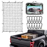 Cargo Net for Pickup Truck Bed,4'x6'Elastic Bungee Cargo Net for Truck Universal Car Organizer Net for Large Loads,with 12 Tangle-Free Clip Carabiners and 1 Storage Bag Small