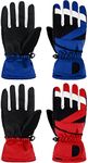 2 Pairs Kids Winter Gloves Waterproof Ski Gloves Warm Snow Gloves Outdoor Thermal Insulated Snowboard Gloves for Boys Girls, Royalblue, Red, 10-15 Years