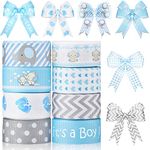8 Roll Baby Elephant Grosgrain Ribbon 7/8 Inch Baby Shower Craft Ribbon It's a Boy/Girl Foot Print Ribbon for Gift Wrapping Baby Shower Gender Reveal Party Diaper Cake Decor, 40 Yard Total (Blue)