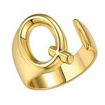 JewelryWe Women's Statement Rings Personalized Gold Bold Initial Letter Adjustable Open Rings Alphabet A to Z Signet Rings(Letter Q)