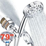 Filtered Shower Head Combo, Includes 2m 79" Shower Hose, 20 Stage Shower Filter Head, High Pressure Handheld Spray Showerhead, Shower Arm Mount Holder, for Hard Well Water Chlorine, Chrome (S60)