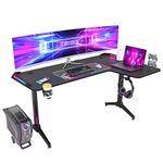 Wisfor L Shaped Gaming Desk with LED Lights: 63" Large Corner PC Computer Game Table Carbon Fiber Desktop Study Work Desks with Cable Management Box Headphone Hook and Cup Holder for Home Office