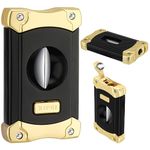 XIFEI Cigar Cutter, Stainless Steel V-Cut Cigar Cutter Built-in Cigar Puncher (Black Gold-1)