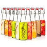 Jucoan 10 Pack 8.5 oz Clear Swing Top Glass Bottles, Glass Brewing Bottles with Flip Top Stopper Airtight Lid for Brewing Kombucha, Wine, Beverage, Oil, Vinegar