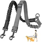 SlowTon Double Dog Leash Coupler, No Tangle 360° Swivel Dual Leashes for Walking 2 Dogs, Adjustable Length Reflective Splitter Leash for Training, Small, Medium & Large Two Dogs(Black&Gray)