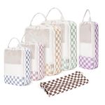 Narwey 6 Set Compression Packing Cubes for Backpack and Suitcases, Travel Organiser Packing Bags for Carry on Hand Luggage Travel Essentials Bag for Women and Girls (Checker Combined)
