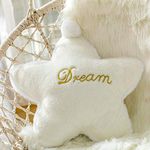 Peach Cuddle Polyester Cute Star Shaped Fluffy Fur Velvet Cushion For Kids Room, Living Room, Bedroom, Luxury Furnishing (35X35 Cm, White)