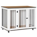 PawHut Dog Crate Furniture, Dog Cage End Table with Wheels, Lockable Door, for Medium Dogs, 106 x 60 x 82 cm - White