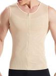 Hanerdun- Mens Slimming Body Shaper Shirt With Zipper Abs Abdomen Slim,Nude,Small