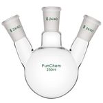 FunChem Three Necks Round Bottom Flask RBF, Glass 3-Neck Boiling Flask with 24/40 Standard Taper Outer Joint, 250 ml