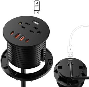 Kungfuking Desktop Power Grommet, Fast Charging Port 35W USB C, Flush Mount Recessed Outlet 3inch Hole, 1 Data Transfer,2 Outlets,4 USB Ports, Countertop Nightstand Power Strip (Black, 6FT Power Cord)