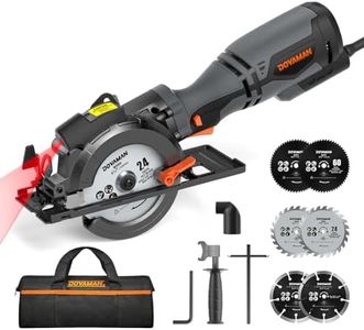 DOVAMAN Circular Saw, 5.8A 4-1/2" Circular Saw w/Laser, Metal Auxiliary Handle, 6 Blades (4½", 4¾"), Cutting Depth 1-11/16" (90°), 1-3/8" (45°), Ideal for Wood, Soft Metal, Plastic, Tile - MCS01A