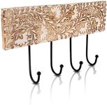 Decorative Wooden & Cast Iron Vintage Rustic Coat Hanger Wall Mounted Jacket Robe Towel Door Hook Rack Holder Rail for Hallway Living Room Entryway Bathroom Bedroom Home Decor Accents