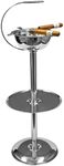 Stinky Cigar Floor Standing Stainless Steel Ashtray, Deep Bowl Design, Accessory Tray, 4 Stirrups