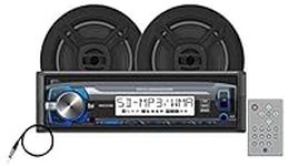 Dual Electronics MCP103B Multimedia Detachable Single DIN Marine Stereo with Built-in Bluetooth, USB & SD Card Ports, Two 6.5 inch Dual Cone Marine Speakers & Marine Antenna