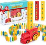 Atlasonix Domino Train Set - 80 Pcs Dominoes for Kids, Domino Train Toy Machine - Prepares Your Domino Rally Experience Automatically for Boys and Girls Age 3-8,Red