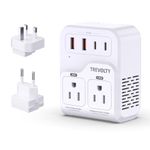 2000W Voltage Converter US to Europe for Hair Dryers, 7-in-1 220V to 110V Converter for European Travel with 3 AC/2 USBA/2 USBC Ports (PD20W) (White)