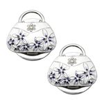 Morices 2 Pcs Foldable Flower Purse Hooks, Portable Handbag Hanger Folding Table Hook Holder with Storage Box, Folding Rhinestone Bag Hanger Collection Desk Hooks for Purse