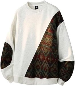 GURUNVANI Men's Patchwork Aztec Print Sweatshirt Unisex Loose Fit Retro Ethnic Pullover, Grey, X-Large