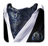 HISDERN Ascot Ties for Men Paisley Cravat Tie and Pocket Square Set Floral Mens Ascot Scarf Handkerchief Wedding Party, A-01 Navy Blue, One Size