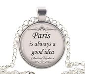 Audrey Hepburn Quote Necklace, Silver Paris Quote Pendant, Unique Hollywood Movie Star Jewellery Gift Ideas for Her