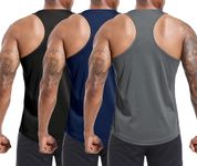 Holure Men's 3 Pack Y-Back Gym Muscle Tank Mesh Sleeveless Top Bodybuilding Training Athletic Workout Quick-Dry Shirts Black/Dark Grey/Navy M