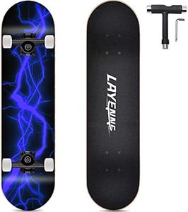 LAYENNE Skateboard, 31 x 8 Inch Complete Skateboard, 7 Layers Maple Skateboard Deck, ABEC-11 Holder, Suitable for Adults, Beginners, Boys, Girls, Teenagers and Children, Blue