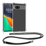 kwmobile Crossbody Case Compatible with Google Pixel 8a Case - Clear TPU Phone Cover w/Lanyard Cord Strap - Transparent/Black