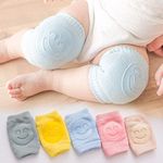 Hanuco Smiley Baby Knee Pads for Crawling/Elbow Safety Protector/Stretchable Anti-Slip Padded Elastic Soft Cotton Breathable Comfortable Cap Leg Warmer Support Protector - Pack of 2 Pair, Multicolor