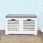 SoBuy White Storage Bench with 2 Drawers & Removable Seat Cushion,Shoe Cabinet Shoe Bench,FSR23-K-W