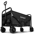 Kamopot Collapsible Wagon Cart,Foldable Beach Wagon, Folding Wagon for Sand.Utility Cart for Yard/Sports.220lb Heavy Duty w/Cupholders & Big DIY Wheels (Black)