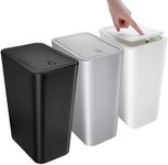 Kssvzz 3 Pack Small Bathroom Trash Can with Lid - 10L/2.6 Gallon Slim Garbage Bin, Dog Proof Trashcan, Plastic Wastebasket for Kitchen, Fits Under Sink/Desk/Cabinet (Black&White&Grey), (RXTCC001)