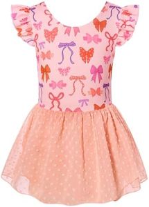Funnycokid Ballet Leotard for Girls Dance Leotards with Skirt 8Y Ruffle Sleeve Ballerina Outfit Size 8